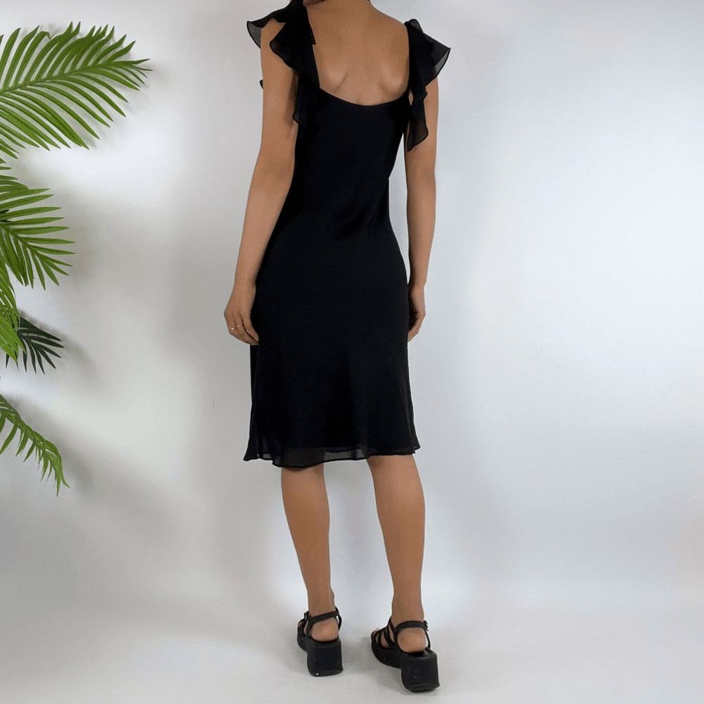 Vintage 90s Grunge Black Chiffon Coquette Fairy Hem Midi Dress / Size: 2 - Picture 2 of 5